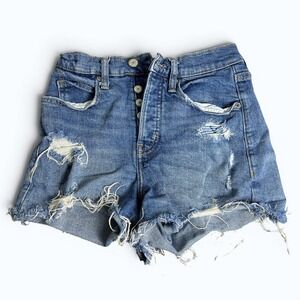 Old Navy Sky Hi Rise Denim Shorts‎ Womens 0 Distressed Frayed Raw Hem Festival